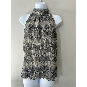 Sen Anthropologie Snakeskin Print Pleated Mock Neck Sleeveless‎ Tank Top XS